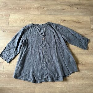 Cotton Lani 100% Linen Tunic Top Dusty Blue Made In USA 2X